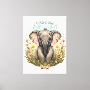 Lienzo Bebé lindo Elefante Calf Flor silvestre Wanderlust