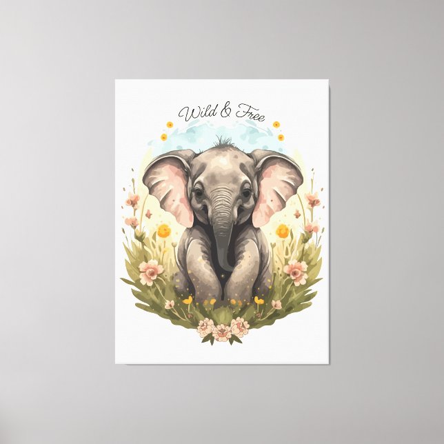 Lienzo Bebé lindo Elefante Calf Flor silvestre Wanderlust (Anverso)