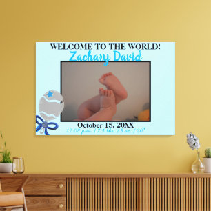 Lienzo Bebé niño Rattle Photo Birth Stats 36" x 24"