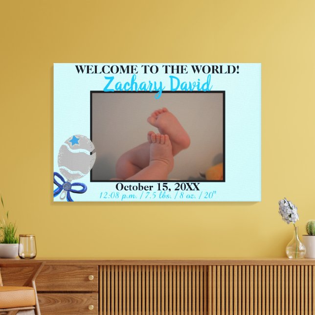 Lienzo Bebé niño Rattle Photo Birth Stats 36" x 24" (Insitu (Sala de estar))