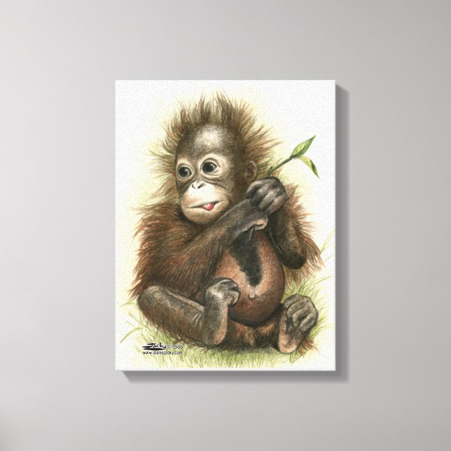 Lienzo Bebé Orangután Con Hojas (Anverso)