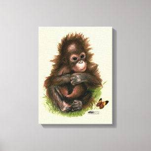 Lienzo Bebé orangután y mariposa