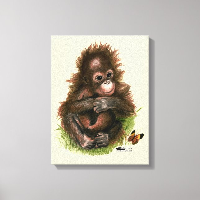 Lienzo Bebé orangután y mariposa (Anverso)