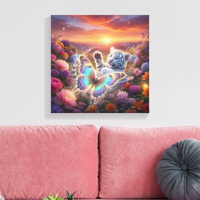Lienzo Bebé Tigre Blanco con mariposa (Insitu (Sala de estar))