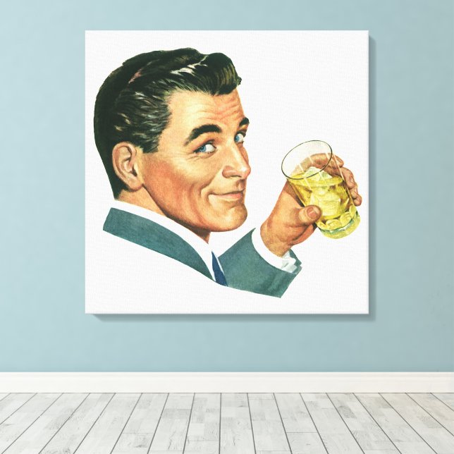 Lienzo Bebidas Cócteles Antiguos, Hombre Bebiendo Bebidas (Insitu (piso de madera))