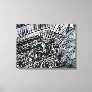 Lienzo Beer y barra vacía Stools dibujo de carbón vegetal