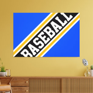 Lienzo BÉISBOL Azul Brillante Naranja Negro Rayas Negras