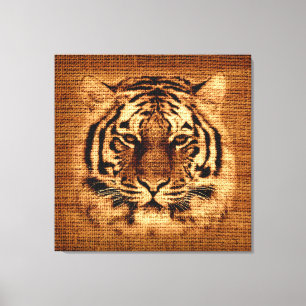 Lienzo Bella Artes de tigres en jute rústico en Burlap