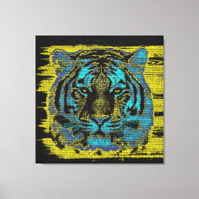 Lienzo Bella Artes de tigres en jute rústico en Burlap #2 (Anverso)