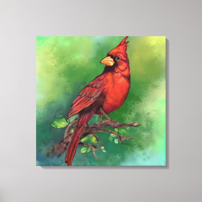 Lienzo Bella pintura de pájaros del cardenal rojo del nor (Anverso)