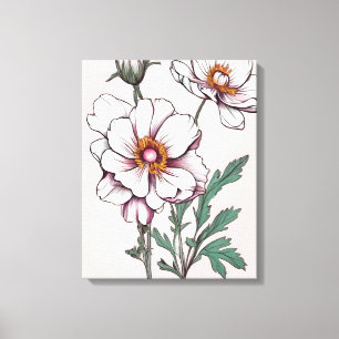 Lienzo Belleza Delicada: Flores blancas en rosa