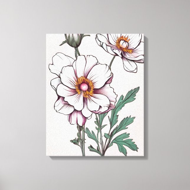 Lienzo Belleza Delicada: Flores blancas en rosa (Anverso)