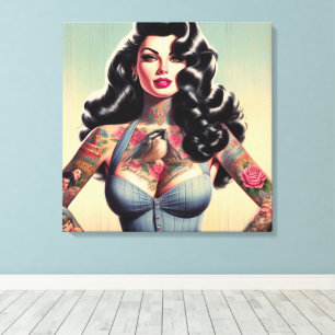 Lienzo Belleza retro Tattooed Pin up