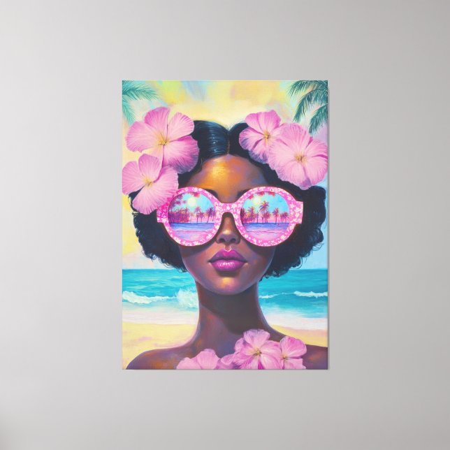 Lienzo Belleza tropical en tonos rosados (Anverso)