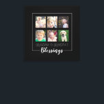 Lienzo Bendiciones para los abuelos | 6 Navidades de foto<br><div class="desc">Este lienzo envuelto en cuadrado es un regalo perfecto de corazón para los abuelos. Presenta un collage de 6 fotos para nietos con fondo negro. El moderno texto de estilo escrito a mano dice: "Bendiciones"</div>