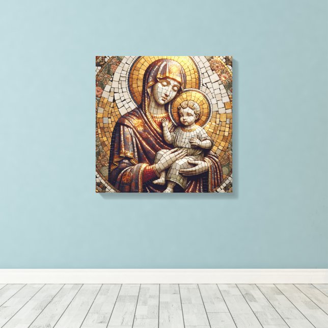 Lienzo Bendita Madre María y Niño Jesús | Religoius (Insitu (piso de madera))