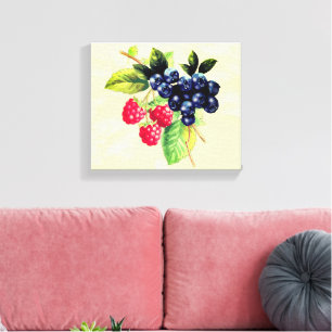 Lienzo Berries de acuarela Rasberry y Blueberry