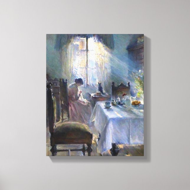 Lienzo Bertha Wegmann - Mujer cosiendo en un interior (Anverso)