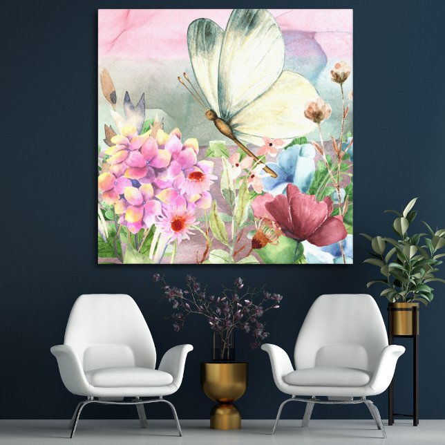 Lienzo Besos de mariposa coloridos entre flores silvestre (Subido por el creador)