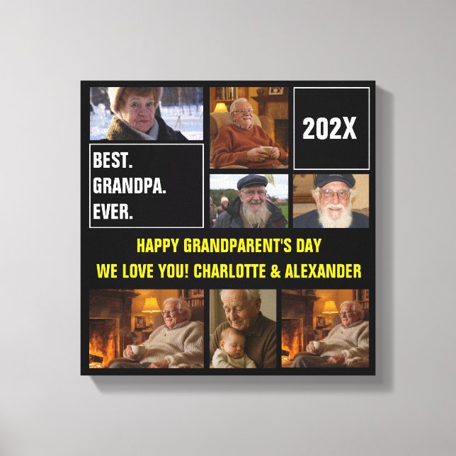 Lienzo Best Grandpa Ever Photo Collage and Custom Text (Anverso)