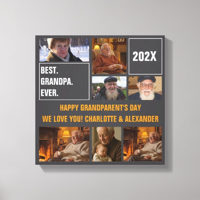Lienzo Best Grandpa Ever Photo Collage and Custom Text (Anverso)