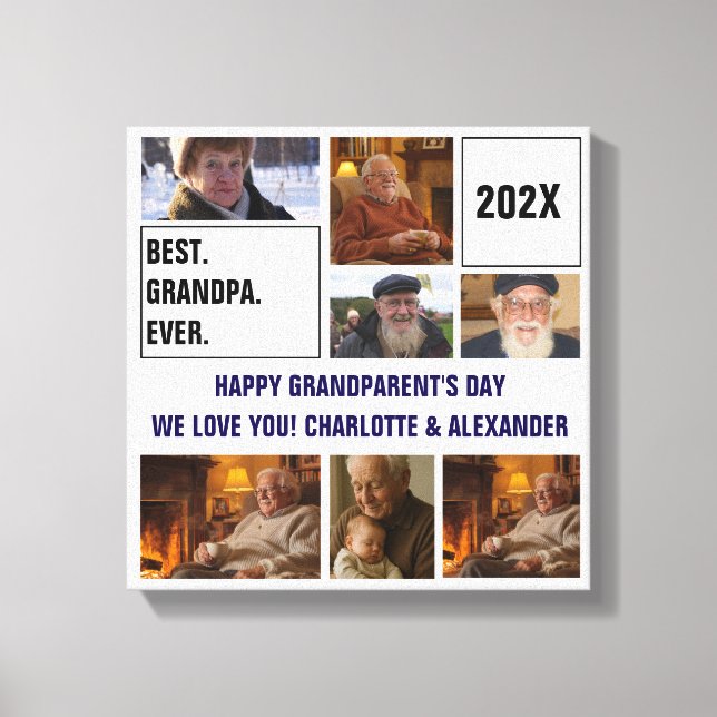 Lienzo Best Grandpa Ever Photo Collage and Custom Text (Anverso)
