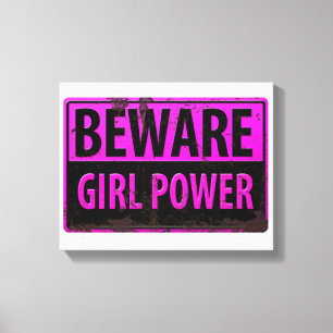 Lienzo BEWARE Chica Power - Rótulo rosado de peligro Meta