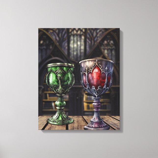 Lienzo Biblioteca del Castillo del Goblet Rojo Gótico Med (Anverso)