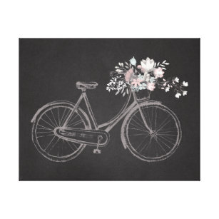 Lienzo Bici del vintage con las flores rosadas y blancas