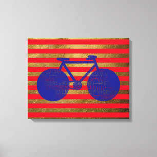 Lienzo bicicleta azul y rayas de oro/rojas