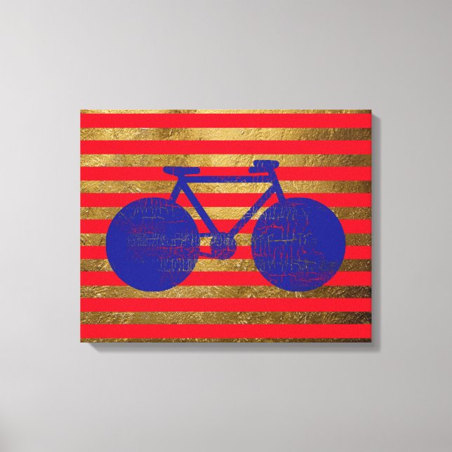 Lienzo bicicleta azul y rayas de oro/rojas (Anverso)