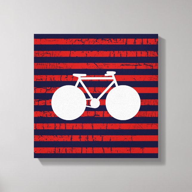 Lienzo bicicleta blanca moderna y rayas rojas (Anverso)