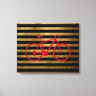 Lienzo bicicleta roja y rayas doradas/negras