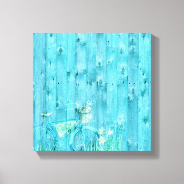 Lienzo Bicicleta Shabby Chic En Fondo De Madera Azul (Anverso)