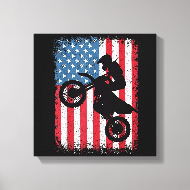 Lienzo Bicicleta Sucia Bandera Estadounidense Motocross B (Anverso)