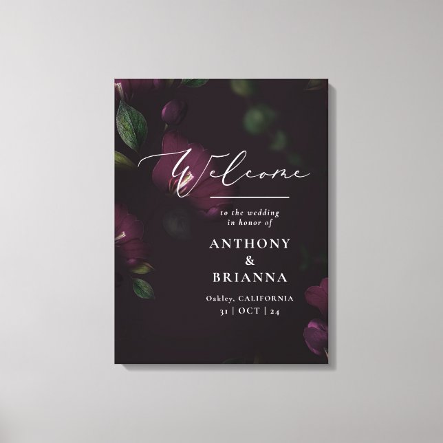 Lienzo Bienvenida a Boda de Grunge de 18x24" Moody Purple (Anverso)