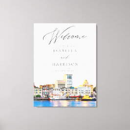 Lienzo Bienvenida al Boda de Skyline de color de agua de 