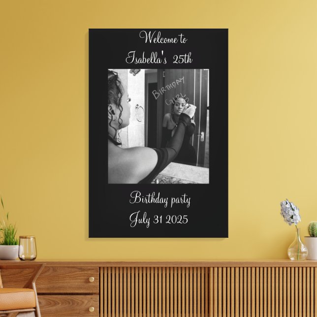 Lienzo Bienvenido a la fiesta de cumpleaños en blanco y n (Insitu (Sala de estar))