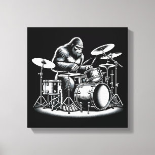Lienzo Bigfoot Baterista Sasquatch Tocando Batería Músico