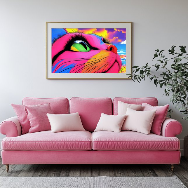 Lienzo Bigotes Celestiales: El Sueño de un Gato (Ginormous Cat Looking Up - Psychedelic Art)