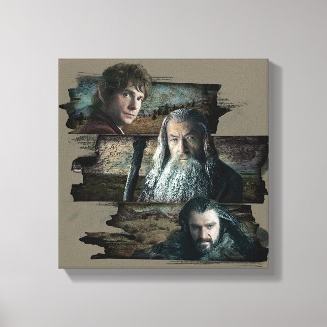 Lienzo BILBO BAGGINS™, Gandalf, THORIN OAKENSHIELD™ (Anverso)