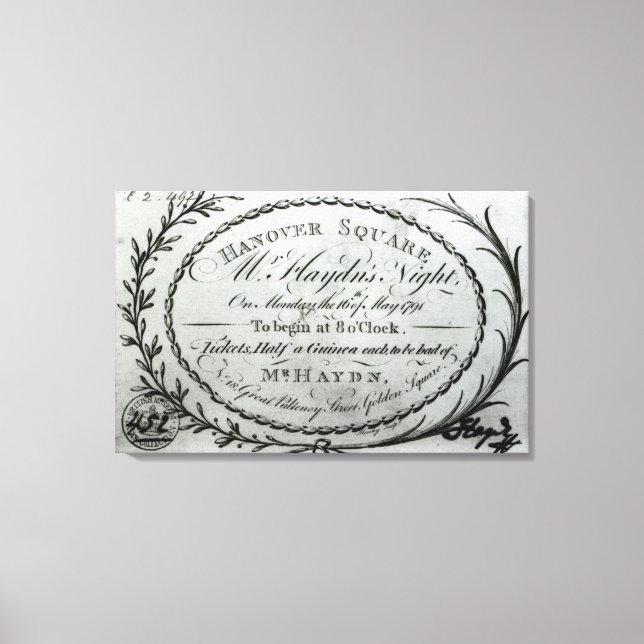 Lienzo Billete al Sr. La noche de Haydn en Hanover (Anverso)
