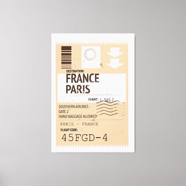 Lienzo Billete de avión de Francia de París (Anverso)