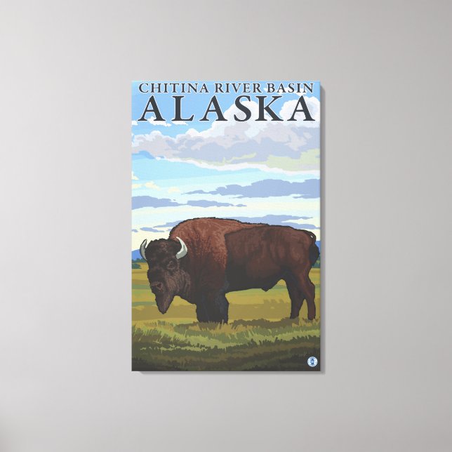 Lienzo Bison Scene - Cuenca del río Chitina, Alaska (Anverso)