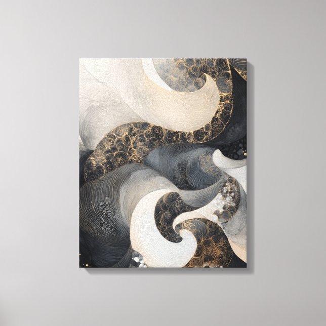 Lienzo Black and Cream Abstract with Gold Accent Modern  (Anverso)
