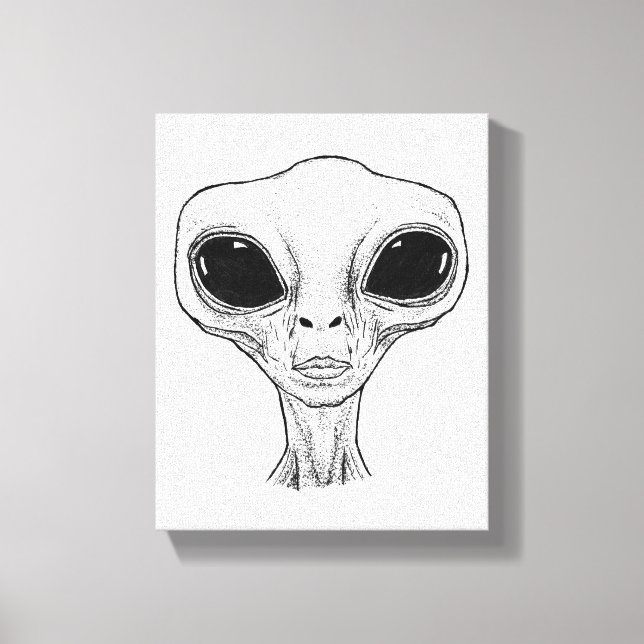 Lienzo Black and White Alien Head Illustration (Anverso)