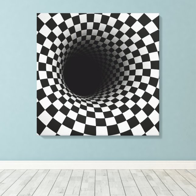 Lienzo Black and White Optical Illusion Tunnel (Insitu (piso de madera))