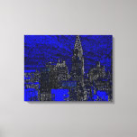 Lienzo Black Blue New York City Pop Art<br><div class="desc">Puente de Brooklyn,  paisaje fluvial y urbano de Manhattan,  rascacielos y edificios</div>