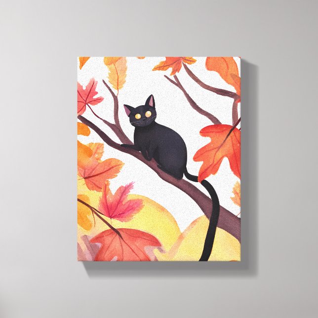 Lienzo Black Cat in a Tree | Fall Autumn Spooky Cute (Anverso)