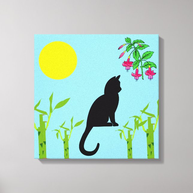 Lienzo Black Cat in the Sunlit Garden Canvas Print (Anverso)